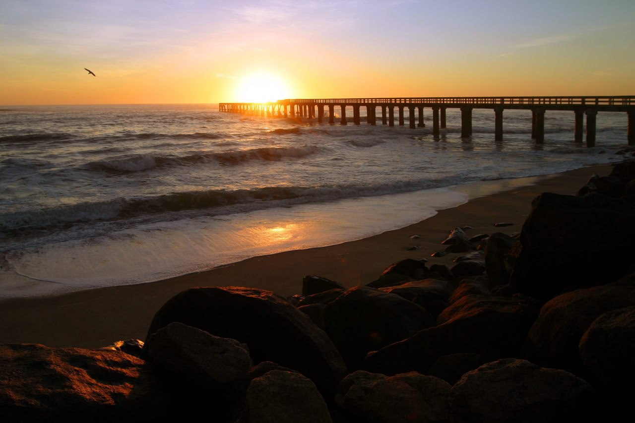 Aerial view of Swakopmund coastline and jetty
